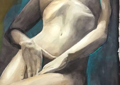 Nudo femminile disteso con viso in penombra
