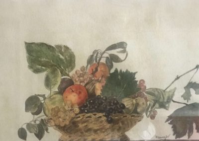 Copia ad acquarello del "Cesto di frutta" di Caravaggio