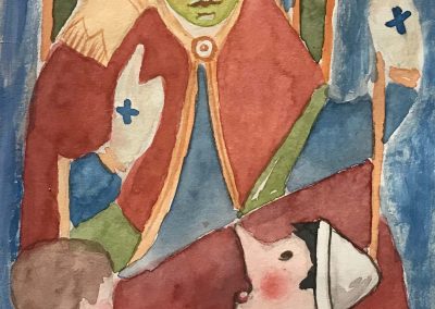 Bozzetto ad acquarello per una illustrazione dei Tarocchi di Pinocchio