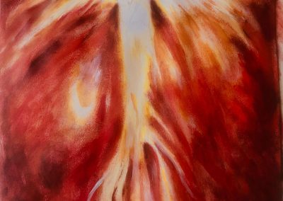 Il mitico uccello Fenice che risorge dalle proprie ceneri su uno sfondo infuocato