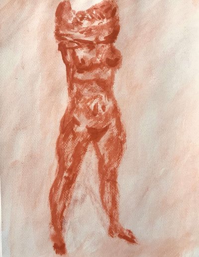 Nudo di donna che si sveste. Disegno a sanguigna