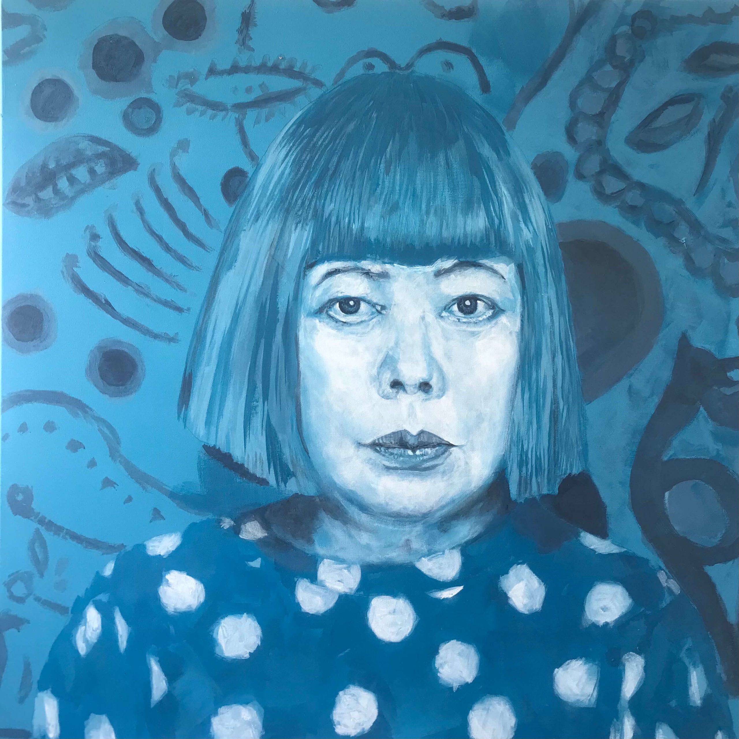 Yayoi Kusama, acrilico su tela, 80x80 cm, 2022