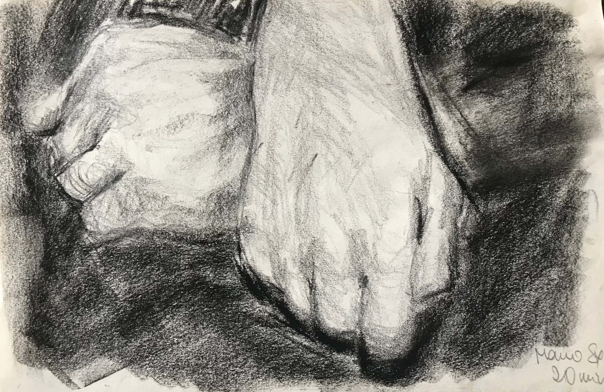 Mani1, carboncino, 19x29,5, 2019. DISPONIBILE