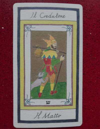 Il Credulone/Matto nei Tarocchi di Pinocchio disegnati da Salvatore Ramaglia